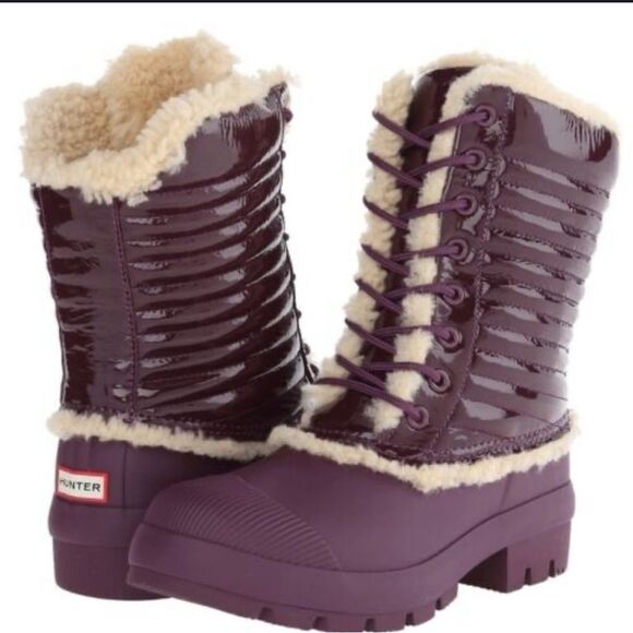Hunter Snow Burgundy Boots with Fur Lining - Picture 1 of 9